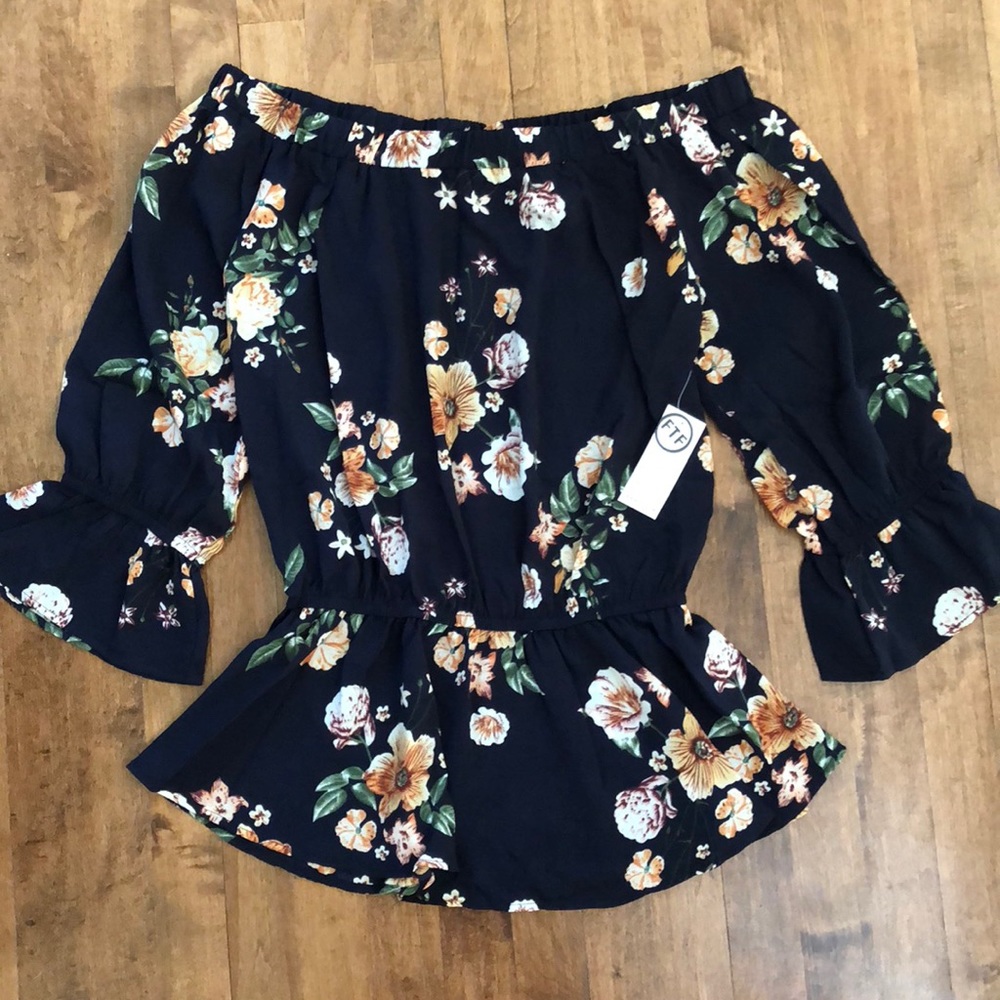 NWT Navy Floral Off Shoulder Plus Sz Top